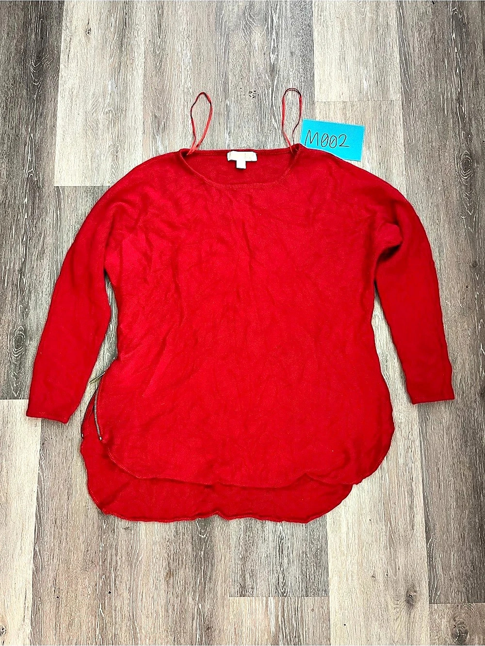 MICHAEL Michael Kors Womens Sweater Size XL Red Tunic Side Zip High Low Dolman